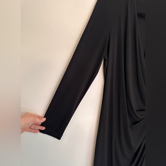 St John Acetate Faux Wrap Long Sleeve Dress in Caviar Black sz 12 - Picture 2 of 5